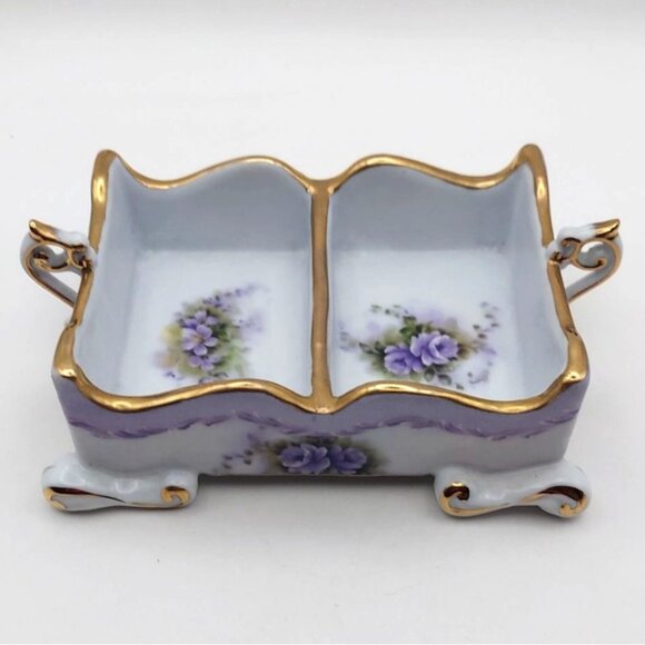 Cracker Barrel Victorian Style Floral Dual Tea Bag Caddy Holder 10k Gold Trim - Picture 1 of 6
